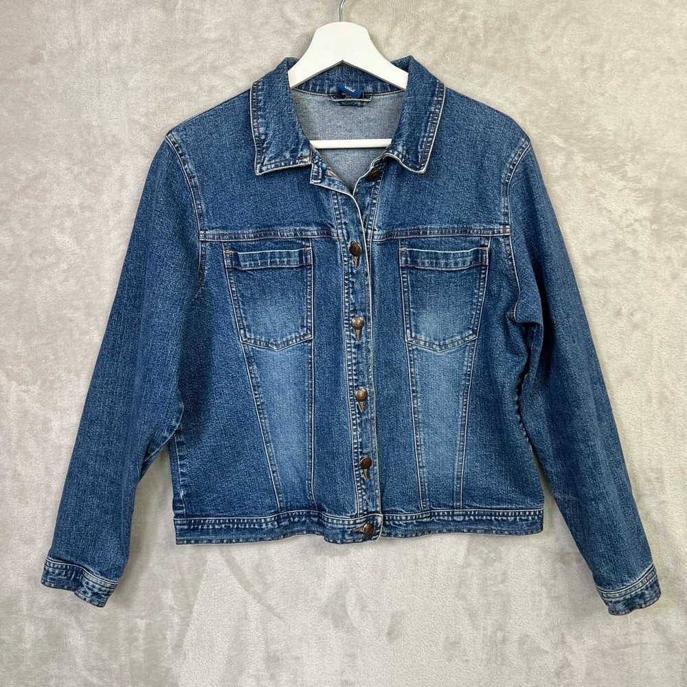 High Sierra Denim Trucker Jacket Womens M Blue Lightwash Double Pocket Classic